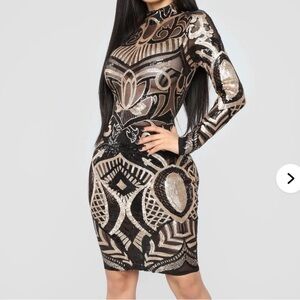 Fashion Nova Make Me Art Mesh Dress - Black, NWOT